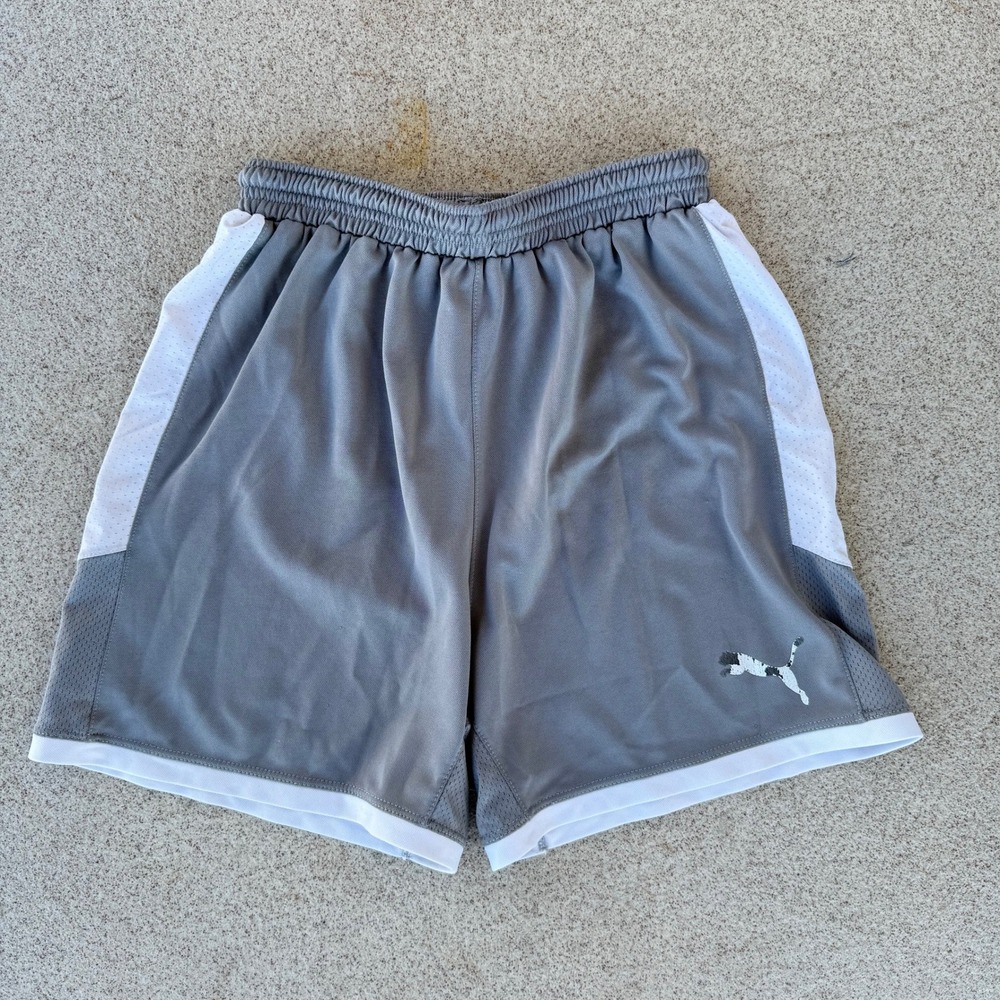 Puma Mesh Boys M/L Athletic Shorts - Grey/White Colorway Activewear